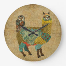Gold Alpaca & Teal Owl Wall Clock