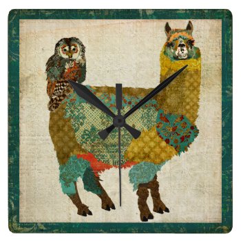 Gold Alpaca & Teal Owl Wall Clock by Greyszoo at Zazzle