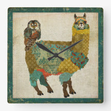 Gold Alpaca & Teal Owl Wall Clock