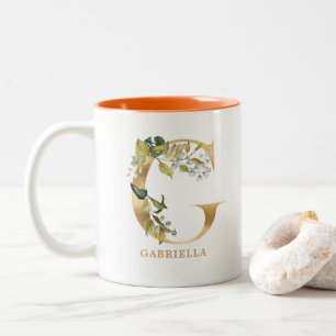 Gold Alphabet G Monogram Leaf Foliage Two-Tone Coffee Mug