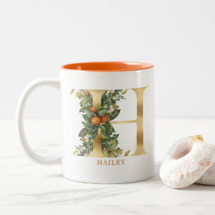 Gold Alphabet H Monogram Leaf Foliage Two-Tone Coffee Mug