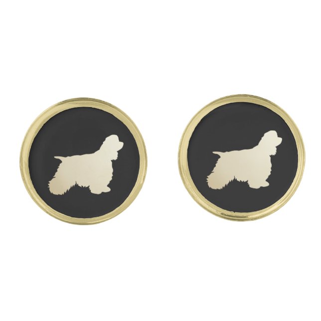 Gold American Cocker Spaniel on Black Cufflinks (Front)