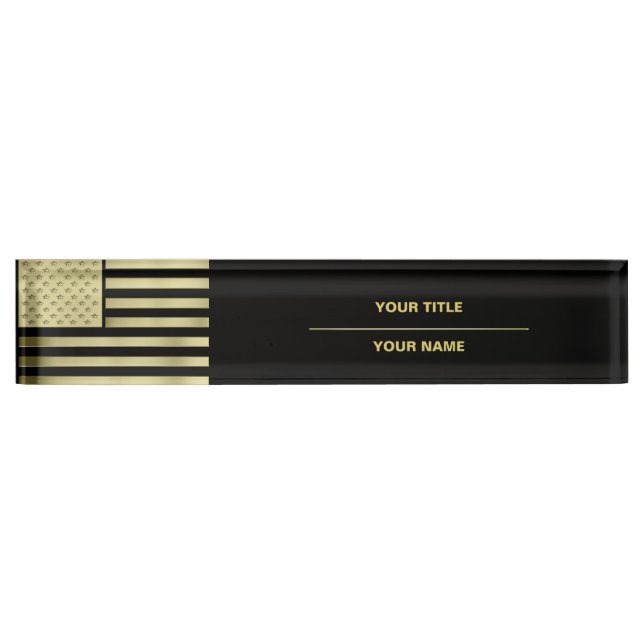 Gold American Flag Desk Name Plate (Front)