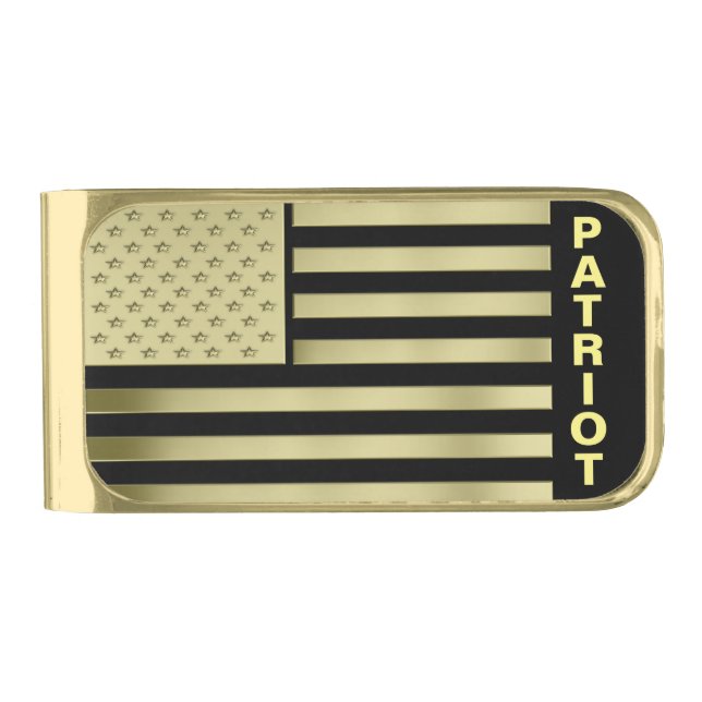 Gold American Flag Gold Finish Money Clip (Front)