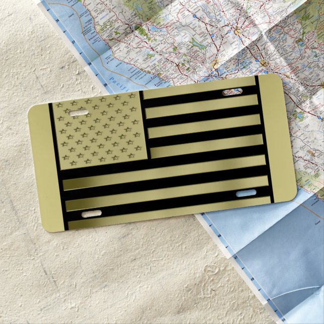 Gold American Flag License Plate (In Situ)