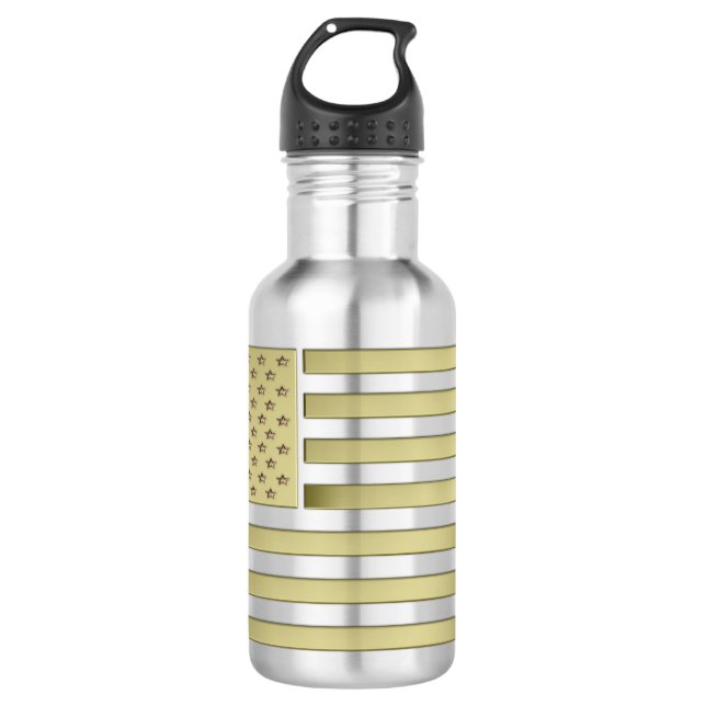Gold American Flag Stainless Steel Water Bottle (Front)