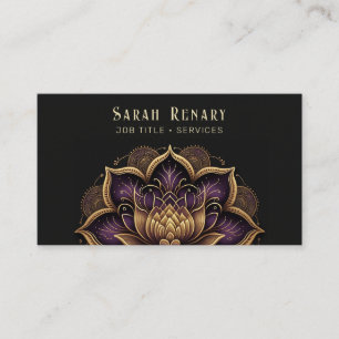 Gold & Amethyst Lotus Flower Black Business Card