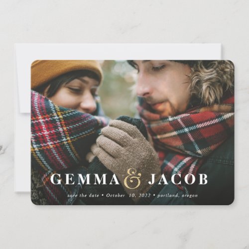 Gold ampersand photo save the date holiday card