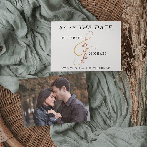 Gold Ampersand Simple Fall Wedding Photo Save The Date