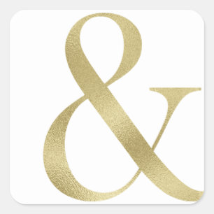Gold ampersand sticker, foil font square sticker