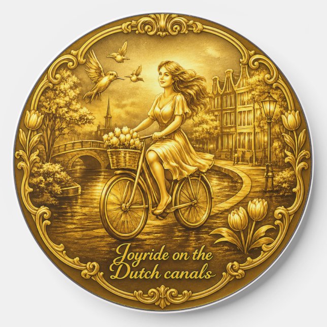 Gold Amsterdam Arched Bridges Charm Wireless Charger (Front)