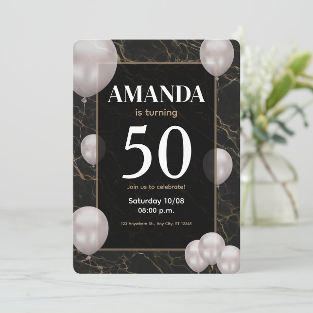 Gold an black  50th Birthday party invitation (Standing Front)