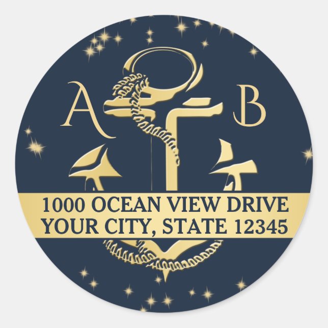 Gold Anchor and Starry Sky Classic Round Sticker (Front)