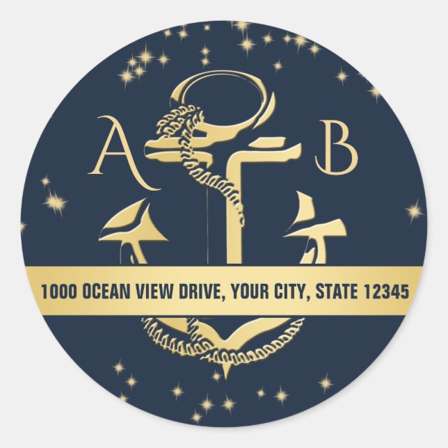 Gold Anchor and Starry Sky Classic Round Sticker (Front)