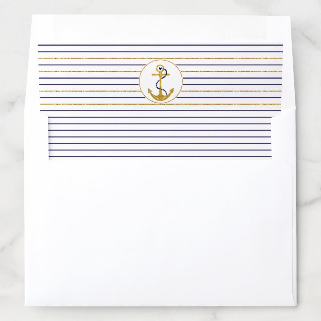 Gold anchor and stripes nautical wedding envelope liner (In Envelope)