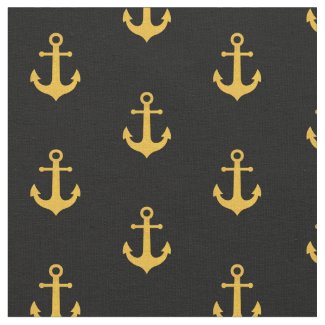 Gold Anchor Black Printed Fabric