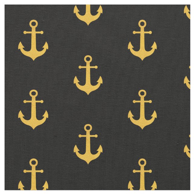 Gold Anchor Black Printed Fabric (Close Up)