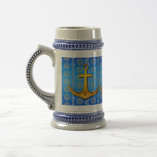 Gold Anchor Blue Cerulean Stein Mug (Left)