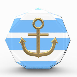 gold anchor blue white background acrylic award