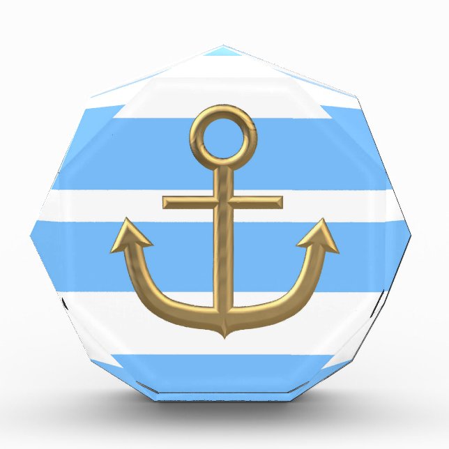 gold anchor blue white background acrylic award (Front)