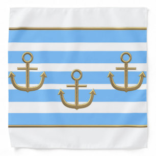 gold anchor blue white background bandana