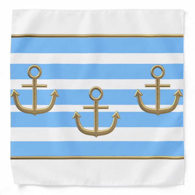 gold anchor blue white background bandana (Front)