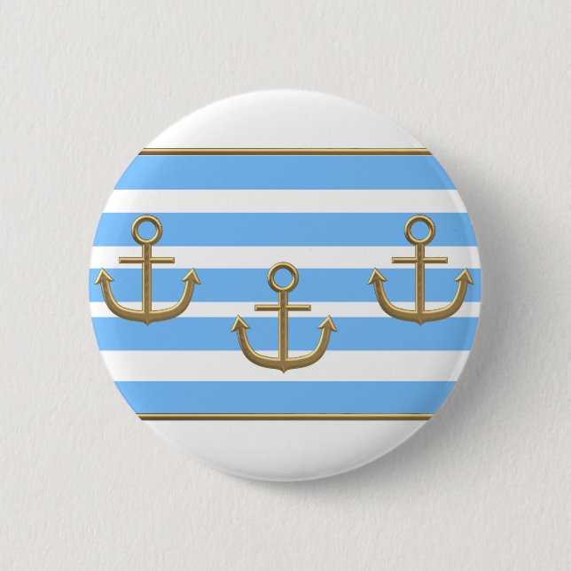 gold anchor blue white background button (Front)