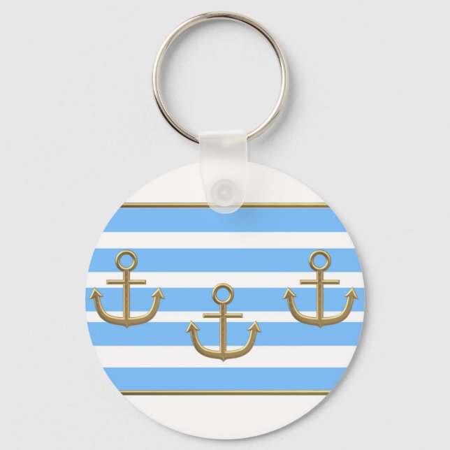 gold anchor blue white background keychain (Front)