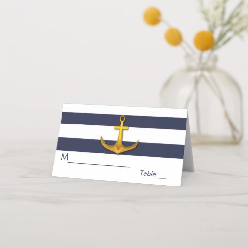 Gold Anchor Blue White Stripes Table  Menu