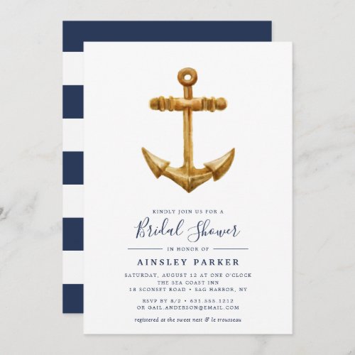 Gold Anchor  Bridal Shower Invitation