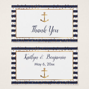 Gold Anchor Confetti Navy Stripes Thank You Cards