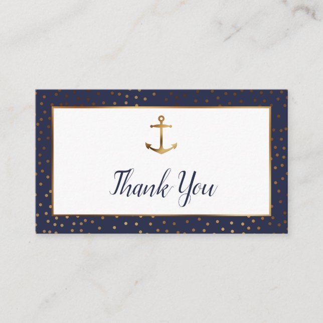 Gold Anchor Confetti, Navy Thank You Insert Cards (Front)