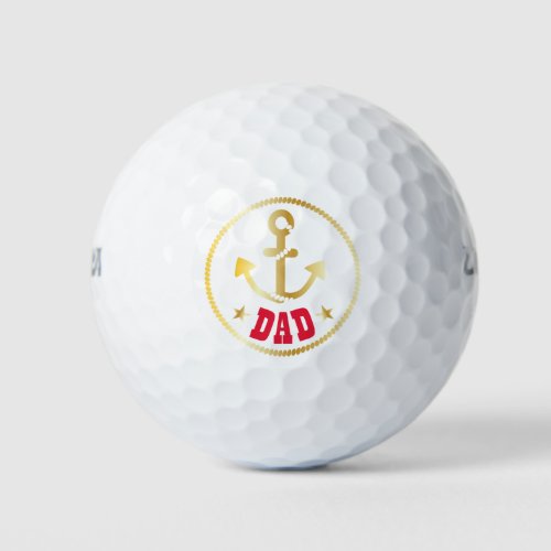Gold Anchor Dad Nautical Fathers Day Golf Balls