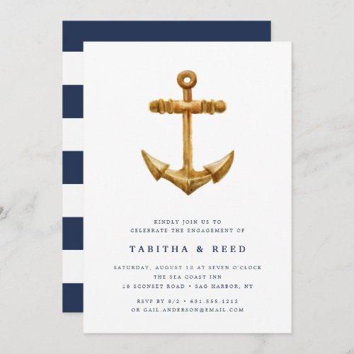 Gold Anchor  Engagement Party Invitation