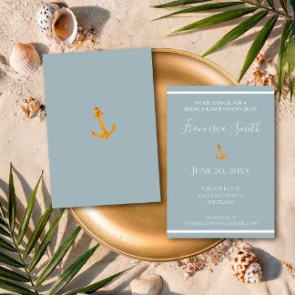 Gold Anchor Gray Nautical Bridal Shower Invitation