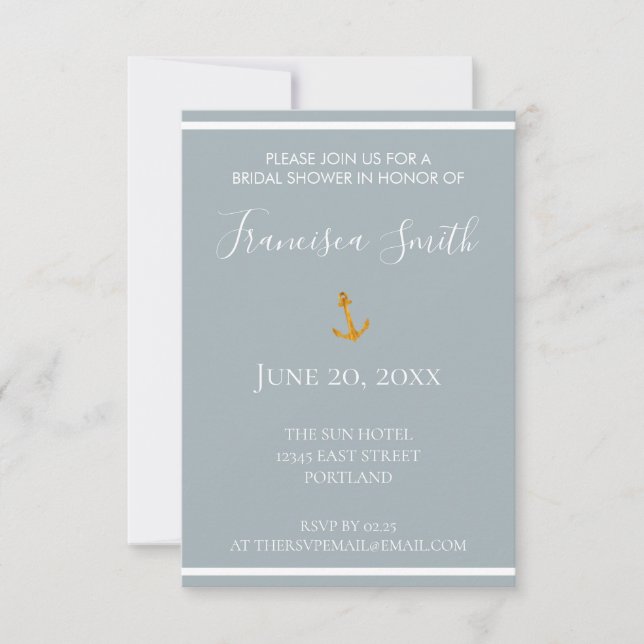 Gold Anchor Gray Nautical Bridal Shower Invitation (Front)