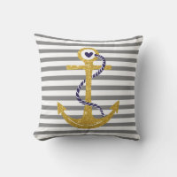Gold anchor gray, white stripes nautical