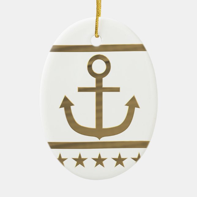 gold anchor happiness symbol ceramic ornament (Front)
