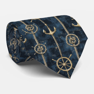 Gold Anchor & Helm Nautical Pattern Neck Tie