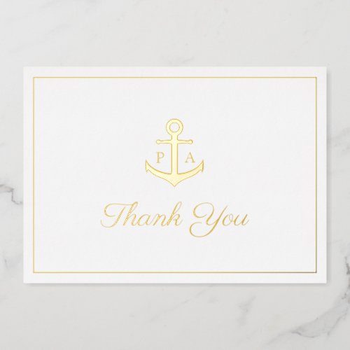 Gold Anchor Monogram Nautical Wedding You Card