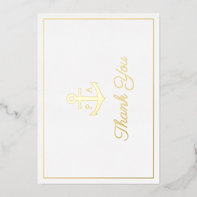 Gold Anchor Monogram Nautical Wedding You Card (Front)