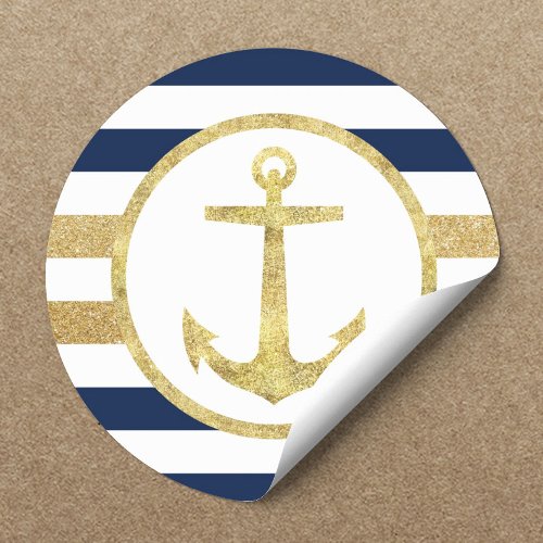 Gold Anchor Nautical Navy Stripes Envelope Seal