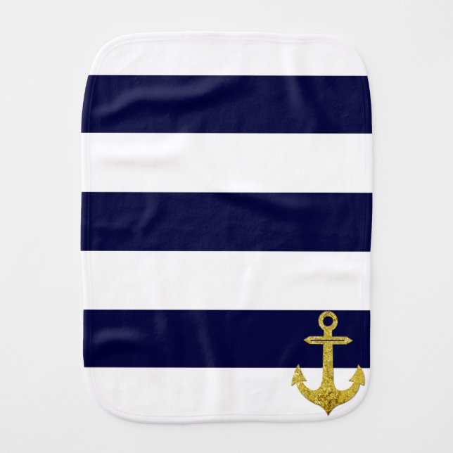 Gold anchor nautical stripes burp cloth (Front)