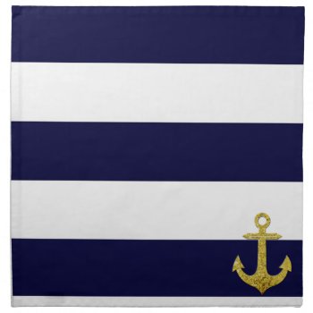 Gold Anchor Nautical Stripes  Cloth Napkin by parisjetaimee at Zazzle