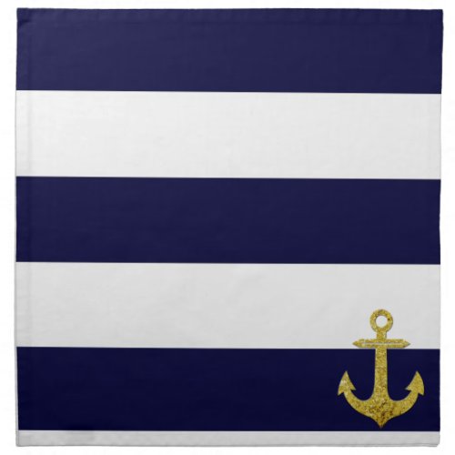 Gold anchor nautical stripes  cloth napkin