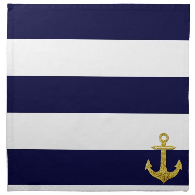 Gold anchor nautical stripes  cloth napkin (Front)