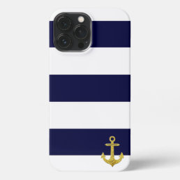 Gold anchor nautical stripes  iPhone 13 pro max case