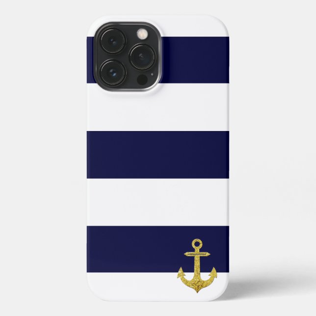 Gold anchor nautical stripes  iPhone case (Back)