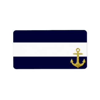 Gold anchor nautical stripes label