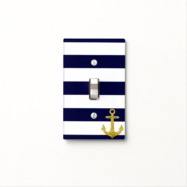 Gold anchor nautical stripes light switch cover (In Situ)
